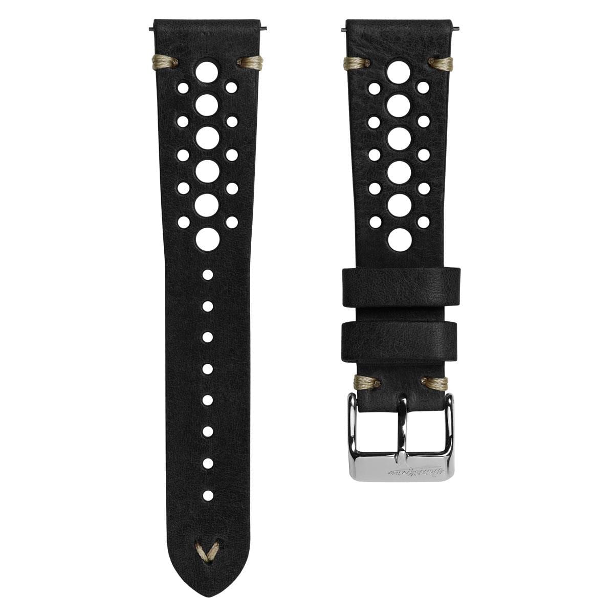 WatchGecko V-Stitch Italian Leather Perforated Watch Strap - Black
