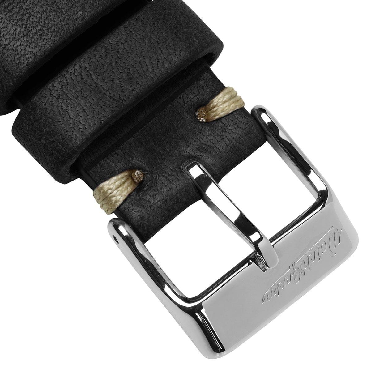 WatchGecko V-Stitch Italian Leather Perforated Watch Strap - Black