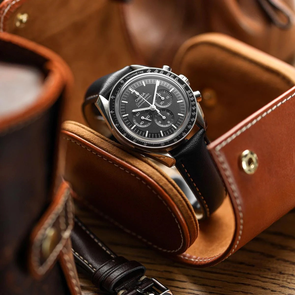 Vintage Highley Italian Vegan Leather Watch Strap - Black