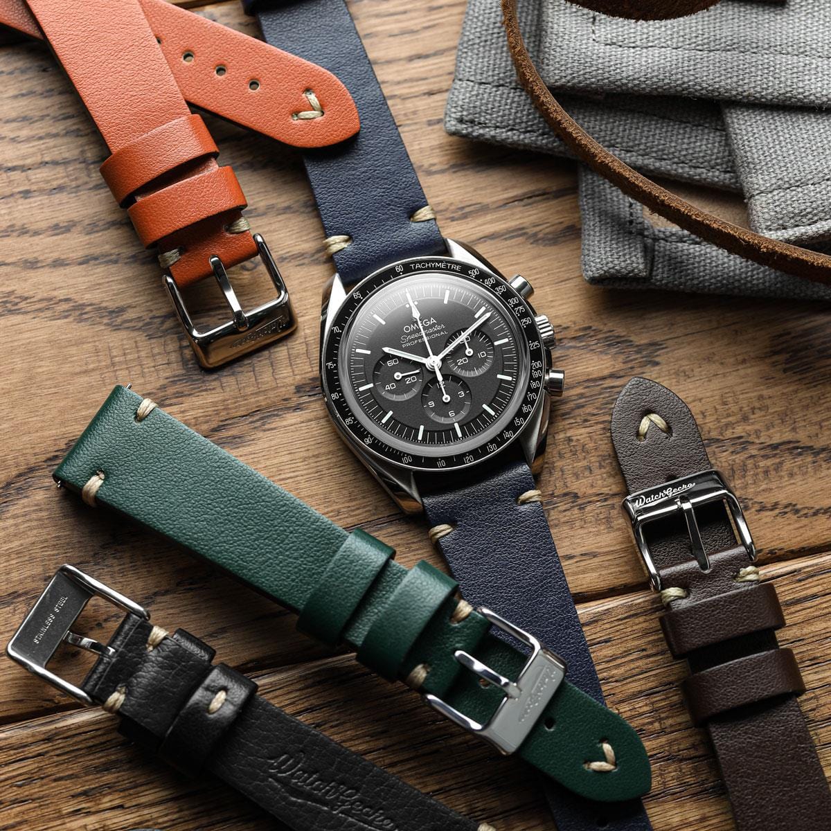 V-Stitch Vegan Italian Leather Watch Strap - Blue Atlas