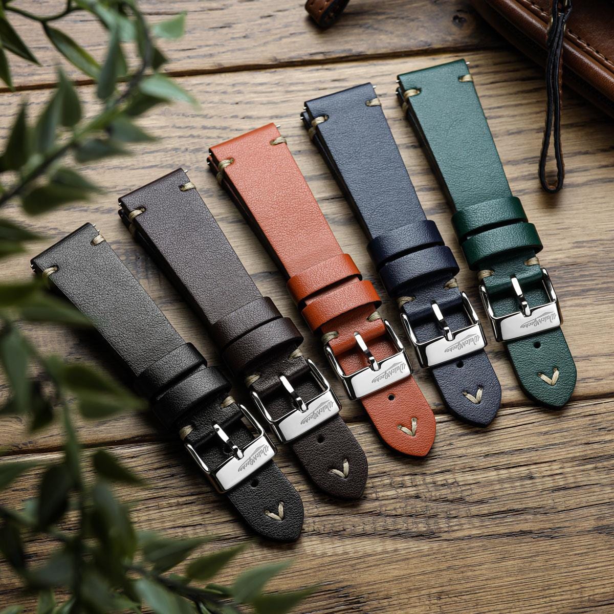 V-Stitch Vegan Italian Leather Watch Strap - Blue Atlas