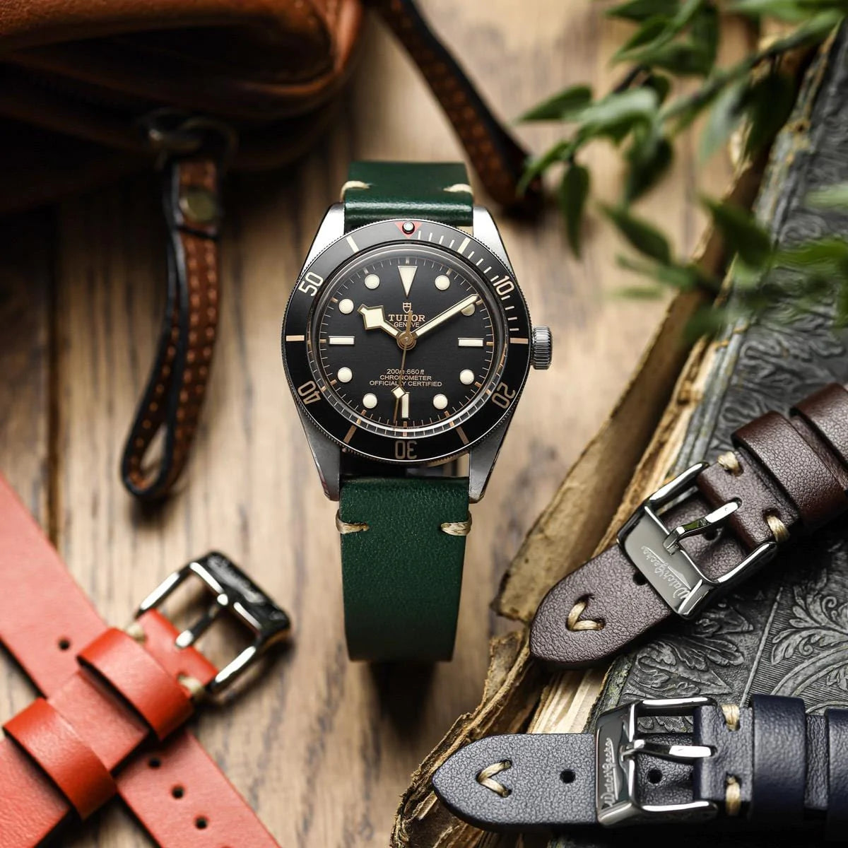 V-Stitch Vegan Italian Leather Watch Strap - Fir Green