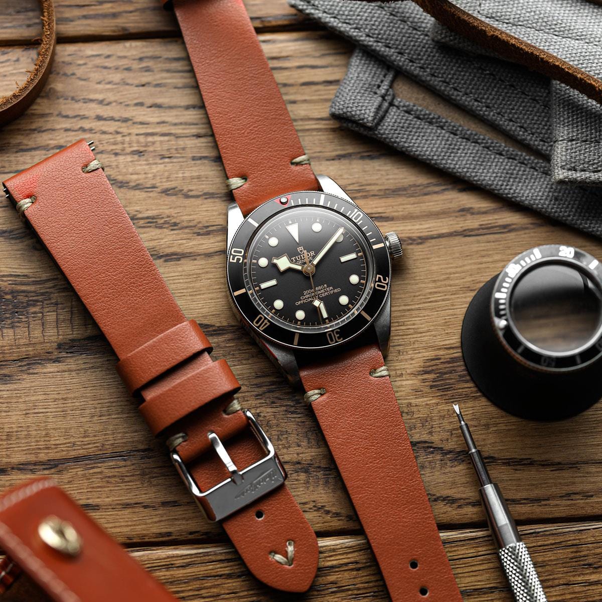 V-Stitch Vegan Italian Leather Watch Strap - Redwood Brown