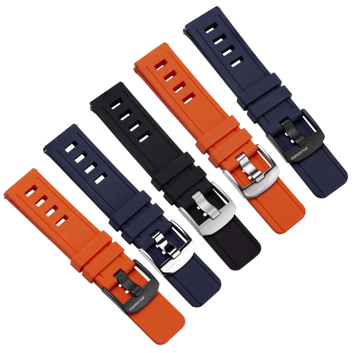 ZULUDIVER 1960s Swiss Style Divers Quick Release Watch Strap - Blue - Brushed Buckle