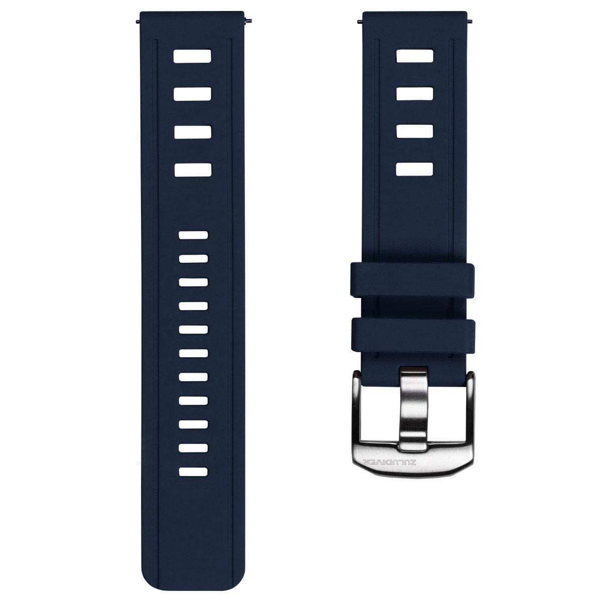 ZULUDIVER 1960s Swiss Style Divers Quick Release Watch Strap - Blue - Brushed Buckle