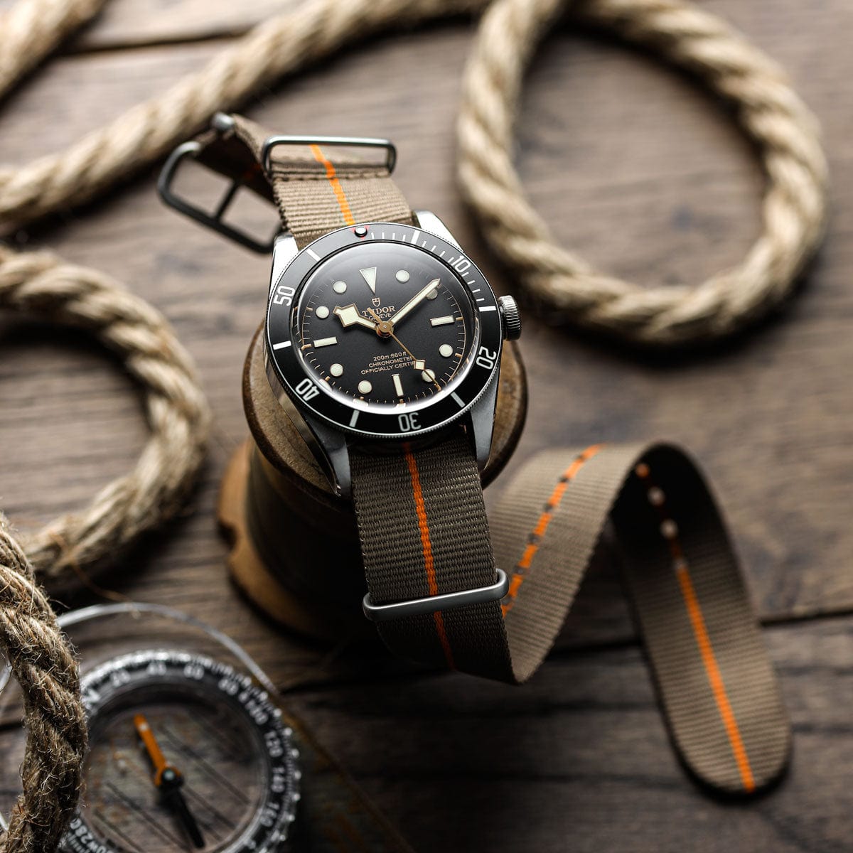 ZULUDIVER 1973 British Military Watch Strap: CADET Marine Nationale - Desert Sand & Orange