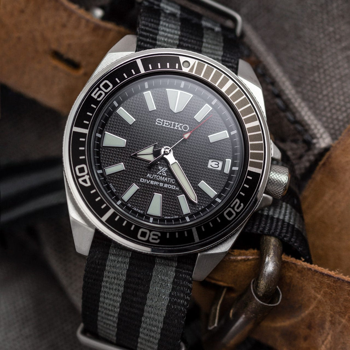 “Classic Bond” British Military Watch Strap Satin Hardware on Seiko