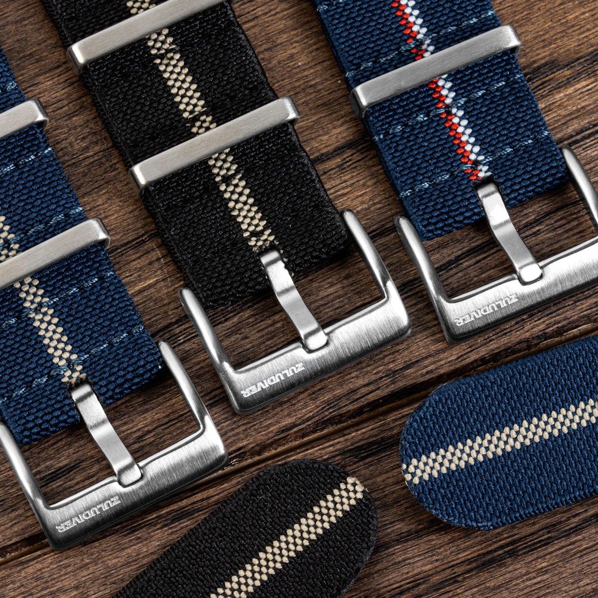 ZULUDIVER 1973 British Military Watch Strap: AIRBORNE Elastic - Blue & Gold