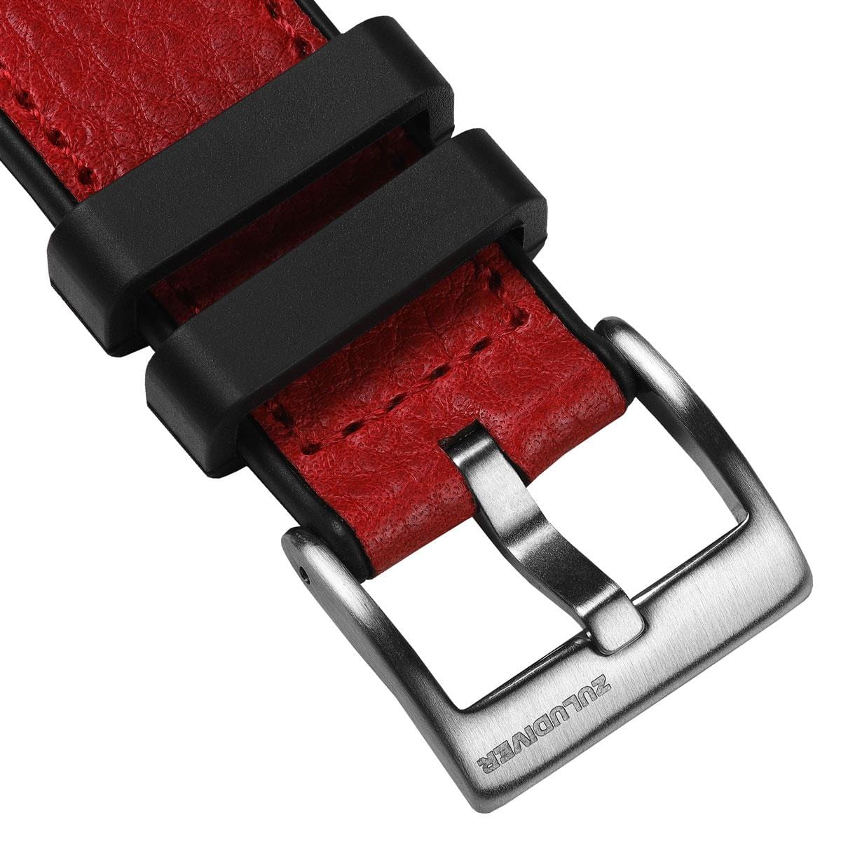 ZULUDIVER Endurance Rubber Watch Strap Brushed Buckle - Marum Red