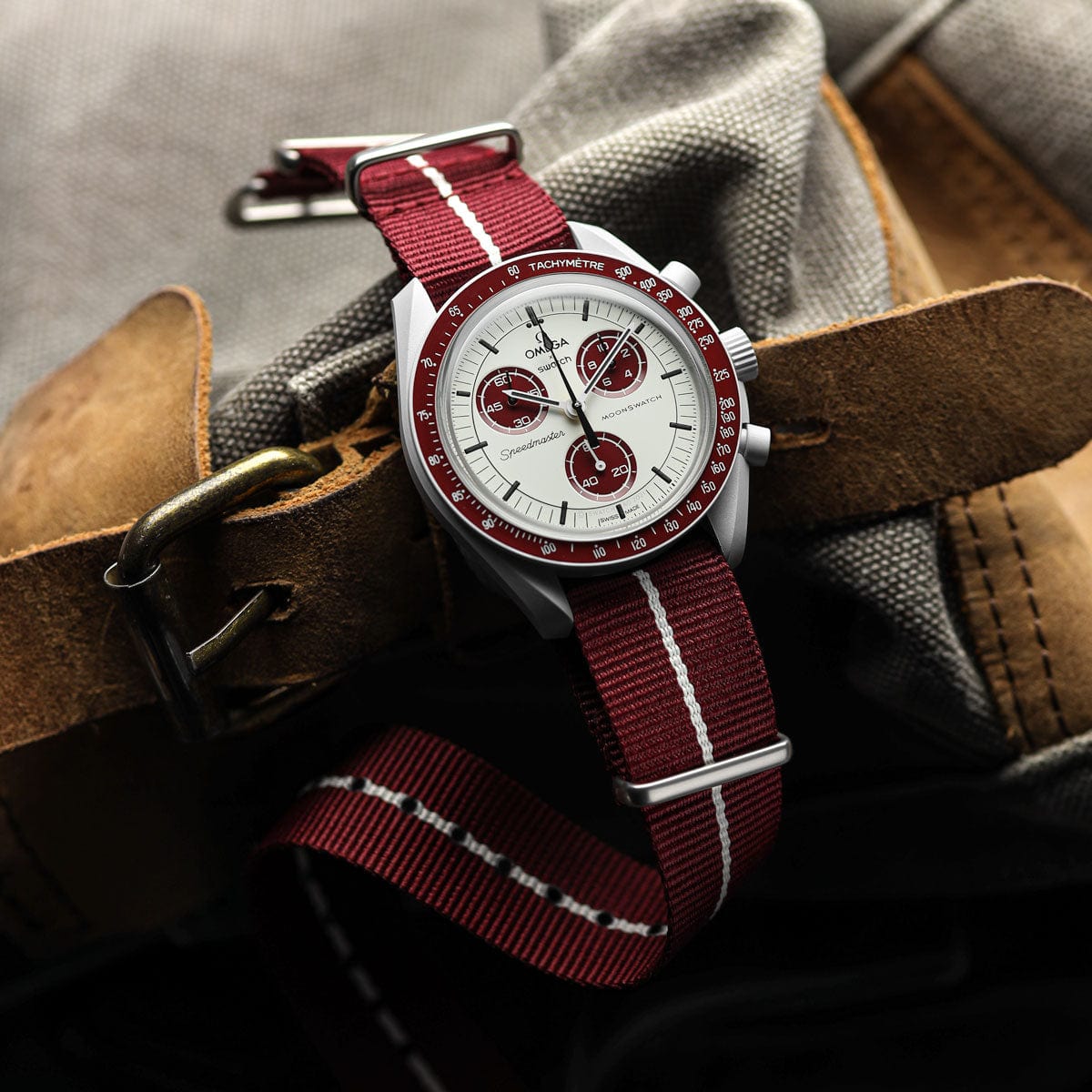 ZULUDIVER British Military Watch Strap: CADET Marine Nationale - Burgundy & White