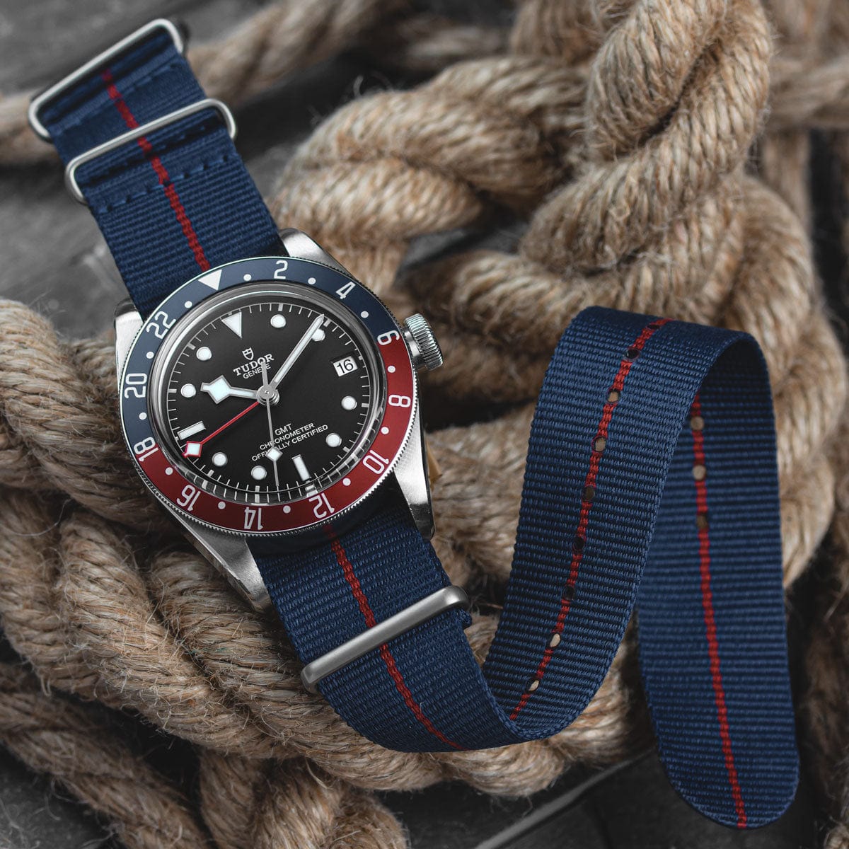 ZULUDIVER 1973 British Military Watch Strap: CADET Marine Nationale - Blue & Red