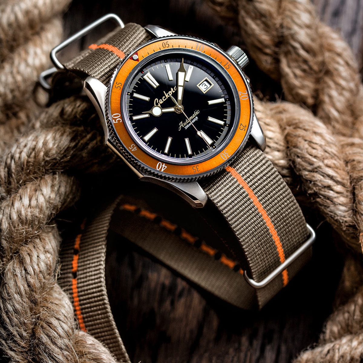 ZULUDIVER 1973 British Military Watch Strap: CADET Marine Nationale - Desert Sand & Orange