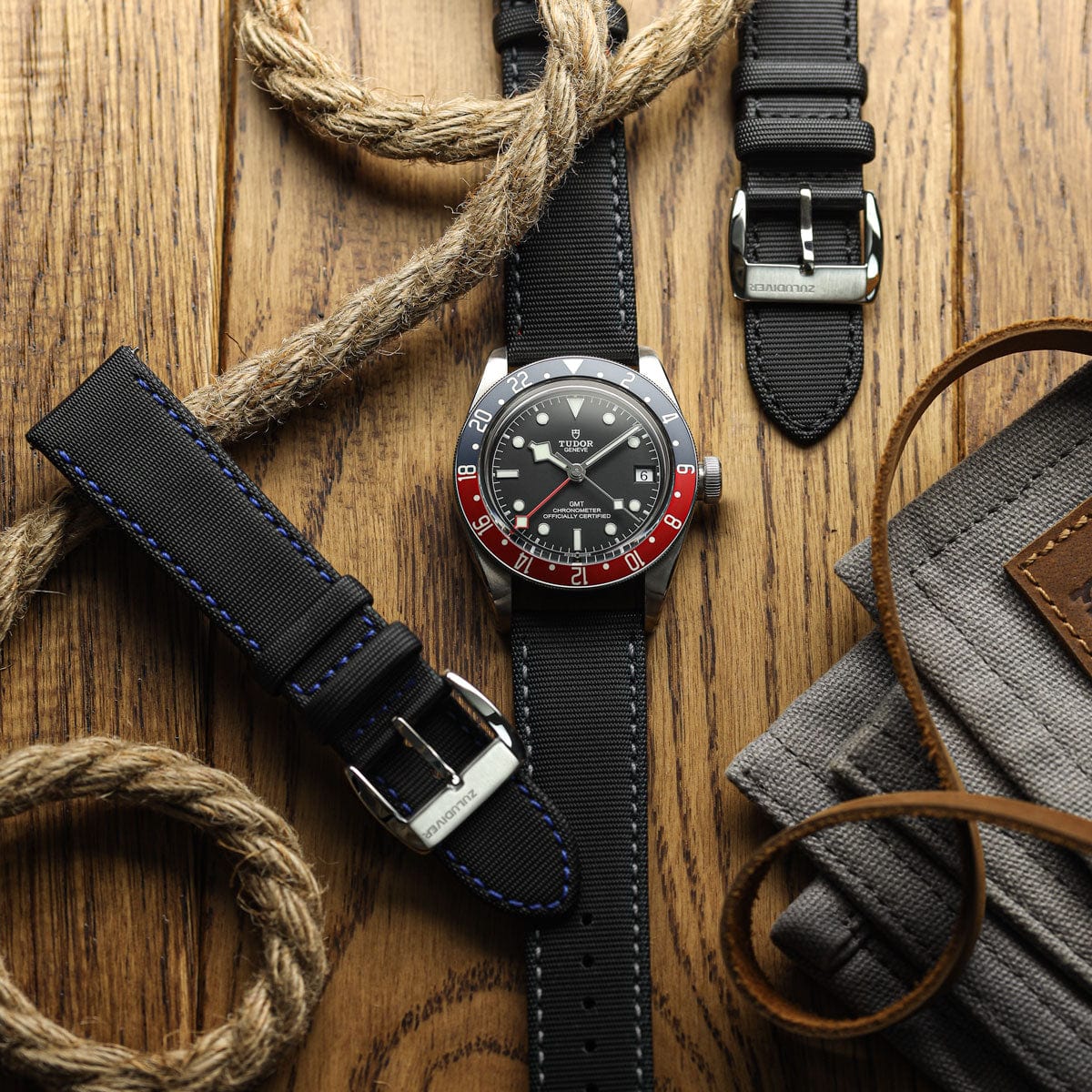 ZULUDIVER Maverick (MK II) Sailcloth Waterproof Watch Strap - Black / Grey