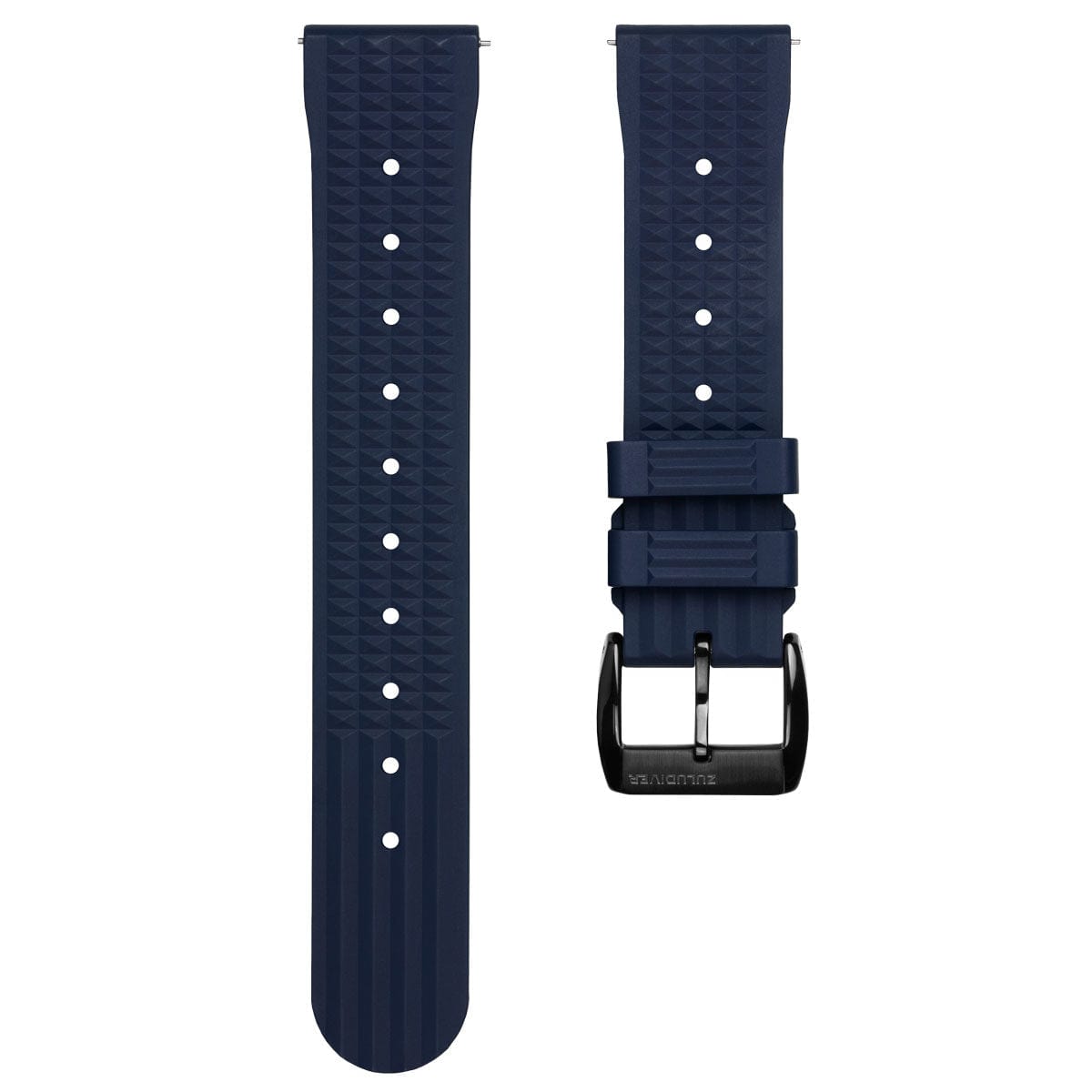 ZULUDIVER Seacroft Waffle FKM Rubber Dive Watch Strap (MkII) - Blue - Brushed Buckle