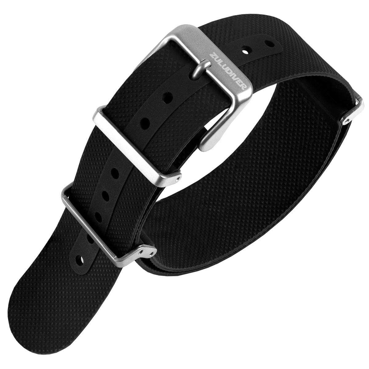 ZULUDIVER Seaton FKM Rubber Military Watch Strap - Black - Brushed Buckles