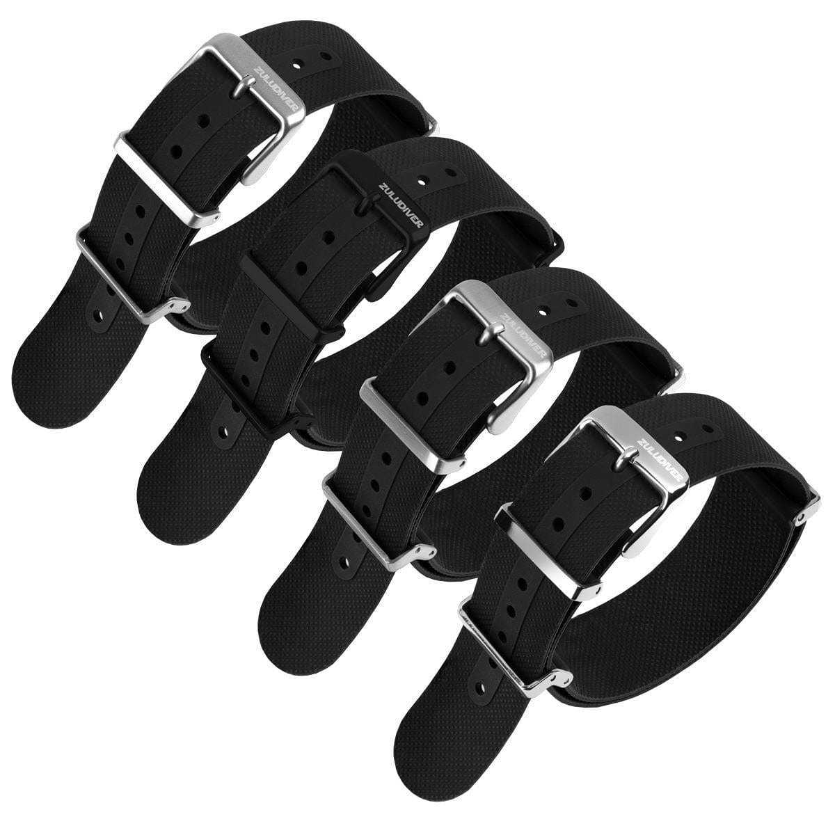 ZULUDIVER Seaton FKM Rubber Military Watch Strap - Black - Satin Buckles