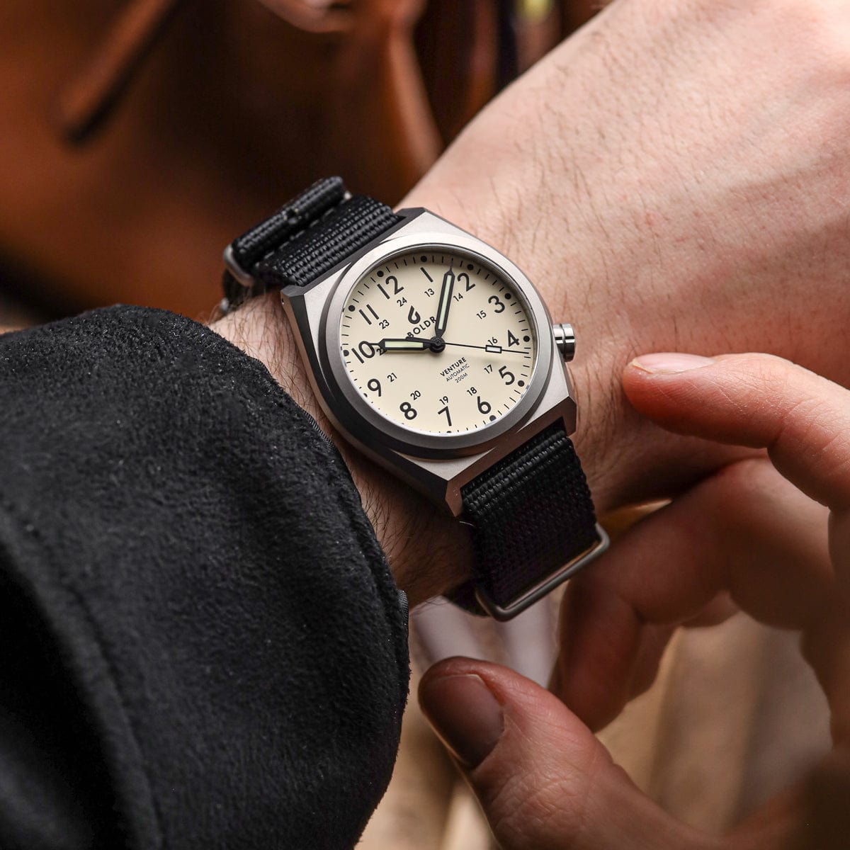 Boldr Venture Automatic Field Watch - Ivory White - LIKE NEW