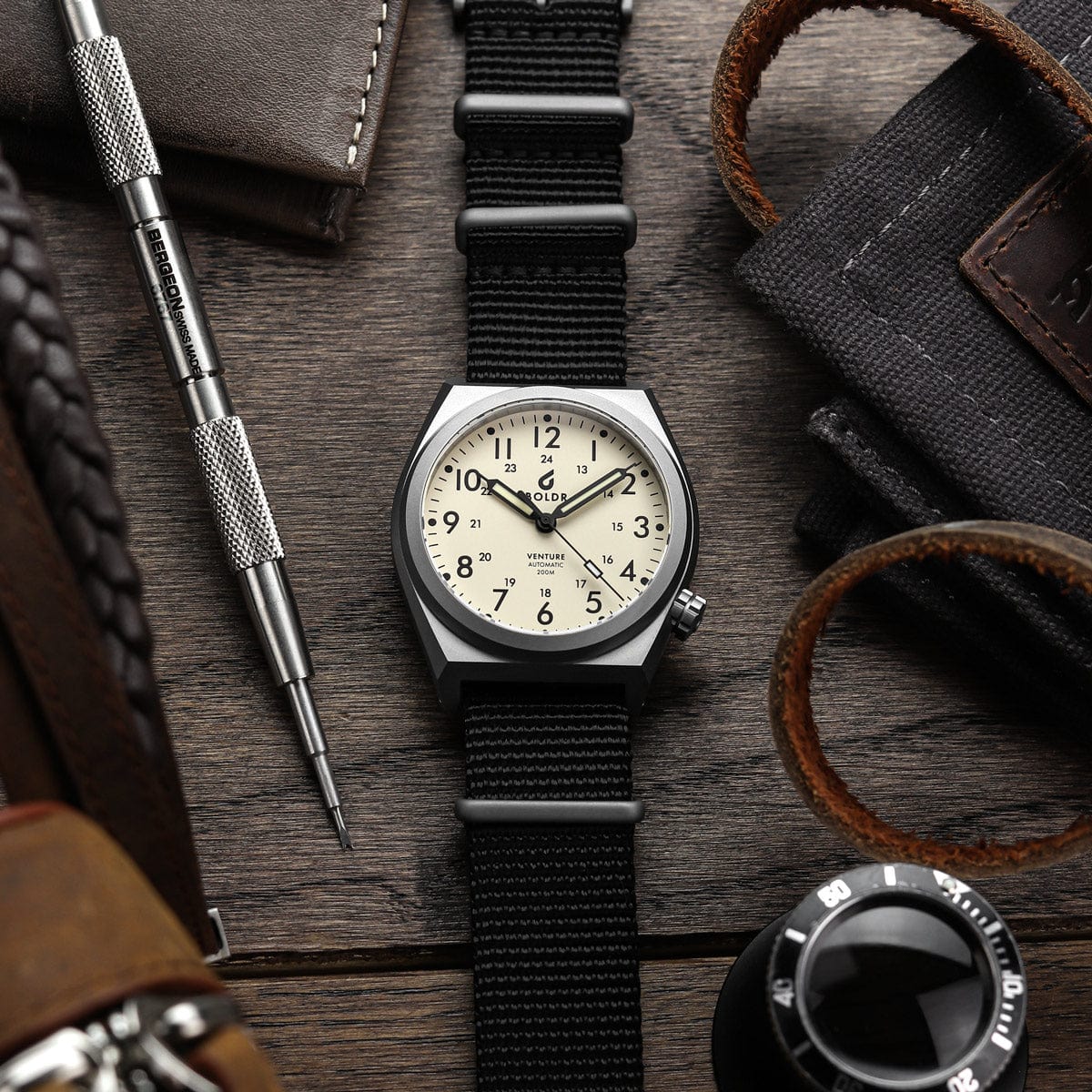 Boldr Venture Automatic Field Watch - Ivory White - LIKE NEW