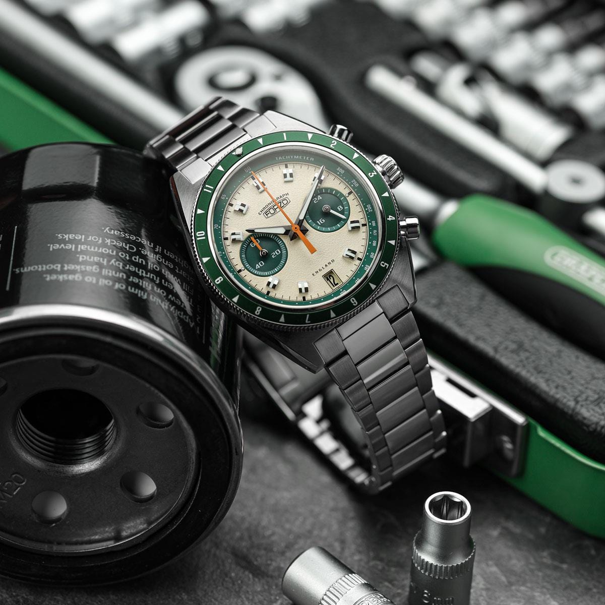 FORZO G2 Drive King Chronograph Watch - Cream / Green SS-B01-B