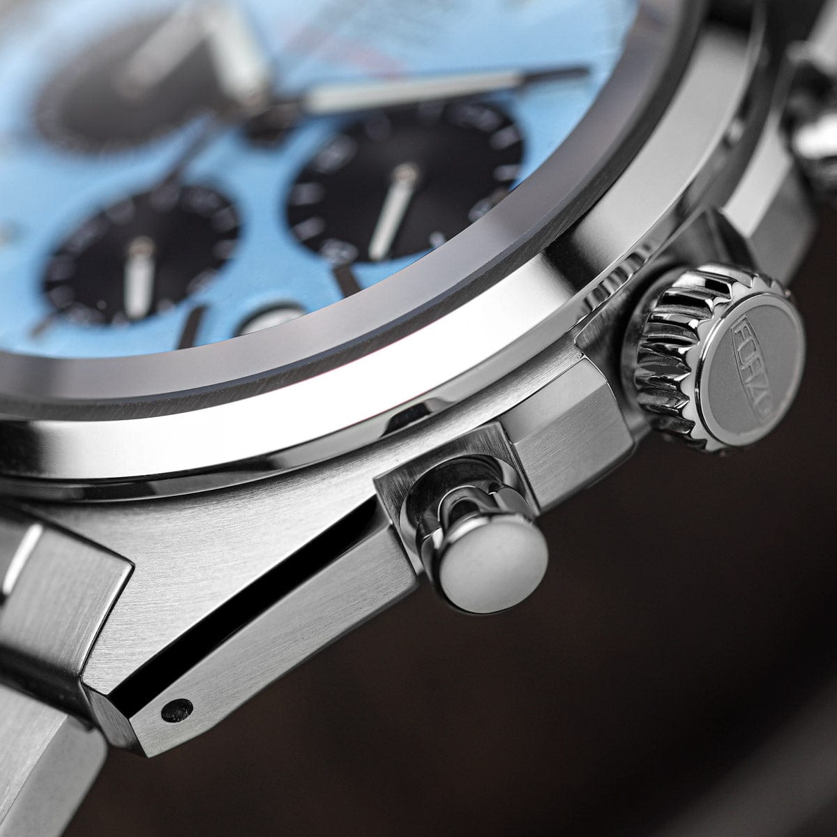 FORZO 406A EnduraTimer Chronograph with Light Blue Dial Macro 003