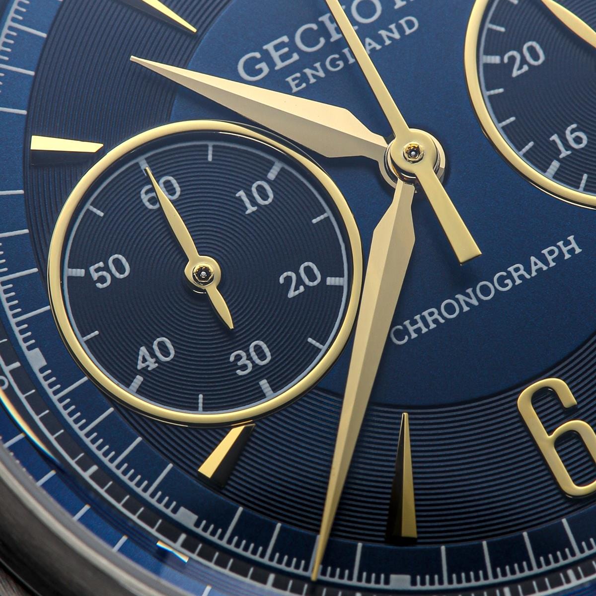 Geckota Ensign Blue and Gold Chronograph Grey Suede Strap - NEARLY NEW