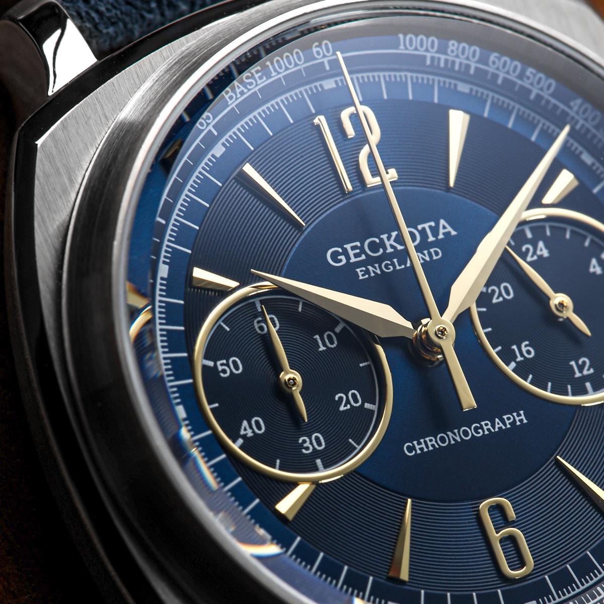 Geckota Ensign Blue and Gold Chronograph Grey Suede Strap - NEARLY NEW