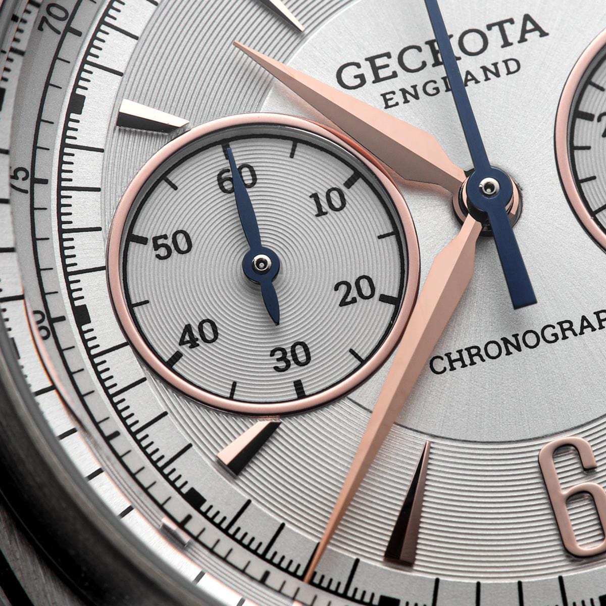 Geckota Ensign Silver and Rose Gold Chronograph - Blue Suede Strap - NEARLY NEW