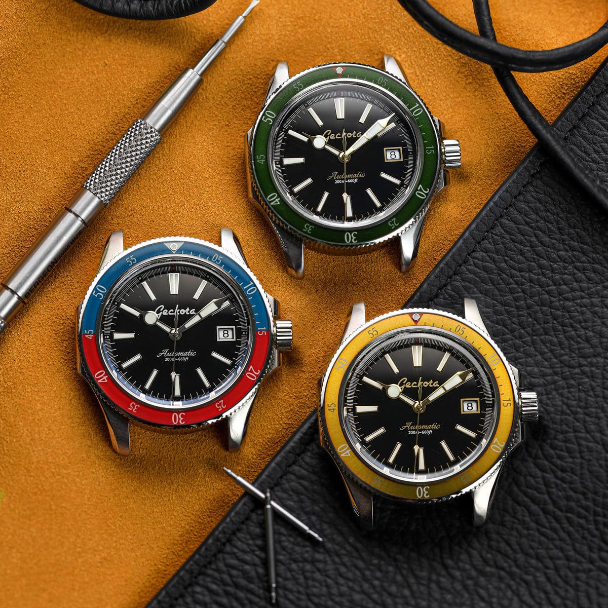 Geckota Sea Hunter Automatic Diver's Watch - Orange Bezel