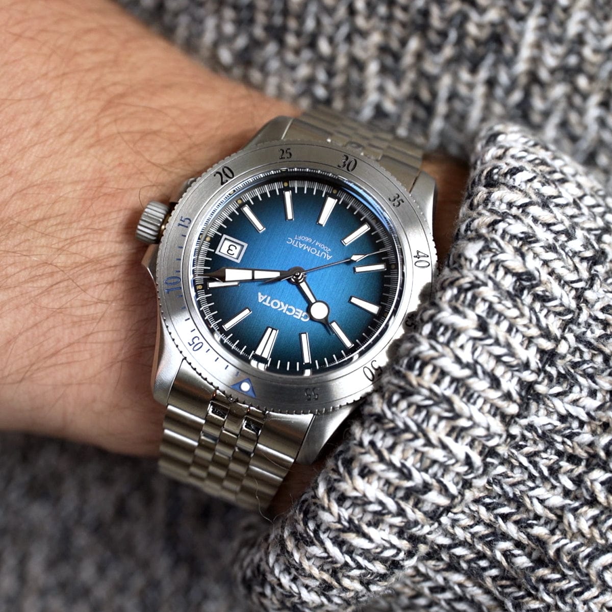 Geckota Sea Hunter Automatic Diver's Watch Steel Edition - Blue Dial