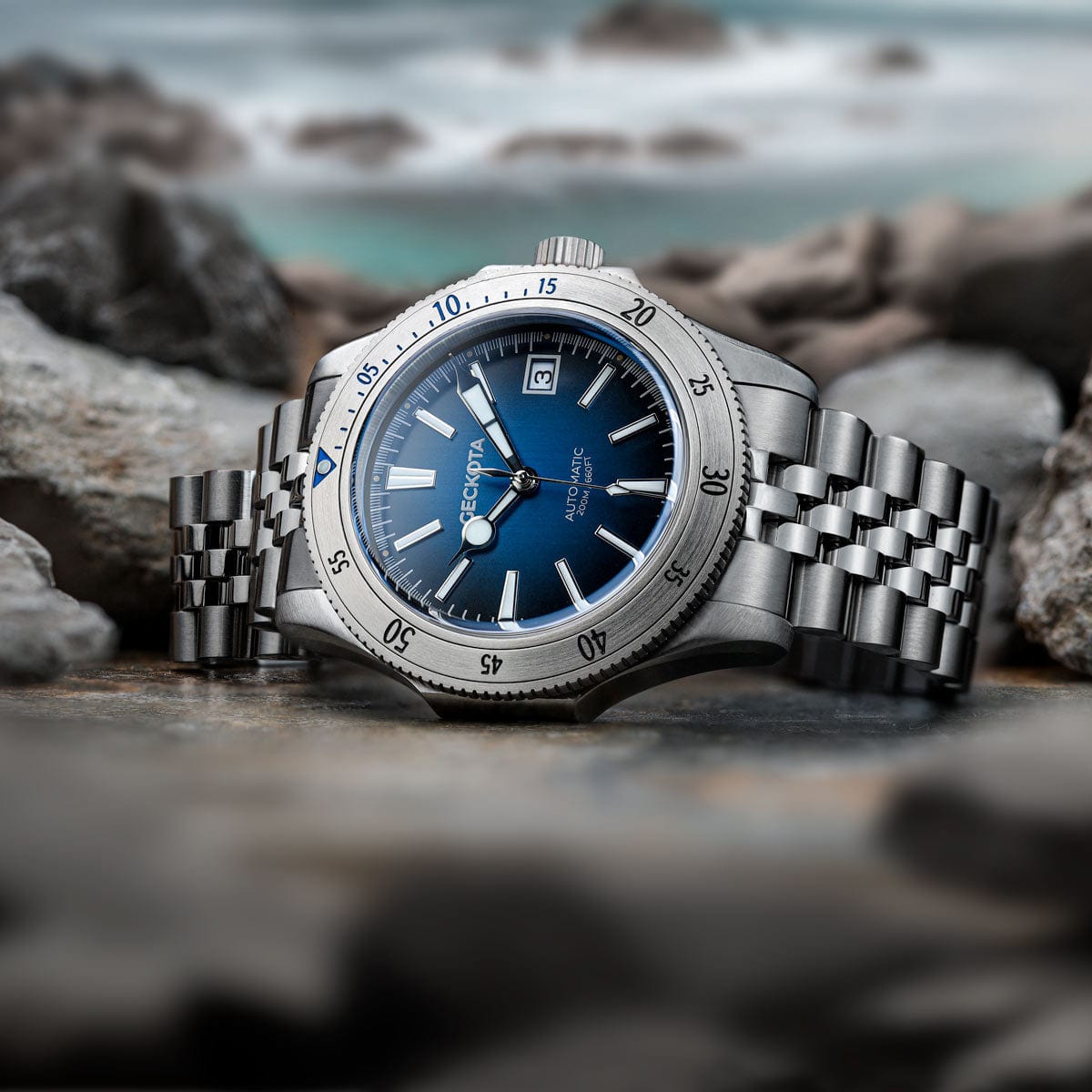 Geckota Sea Hunter Automatic Diver's Watch Steel Edition - Blue Dial