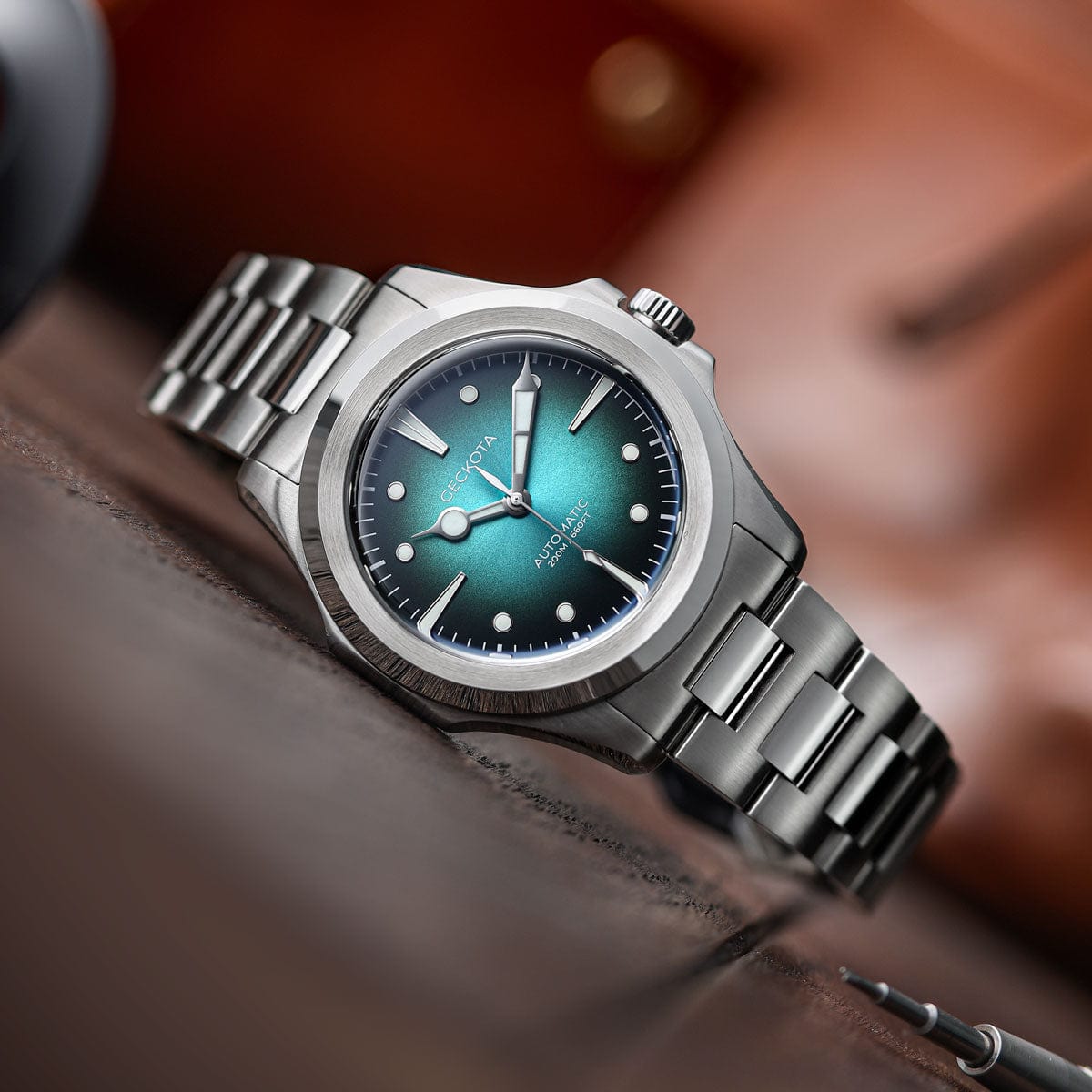 Geckota G-02 Slimline Stainless Steel Automatic Watch | Blue Sunburst