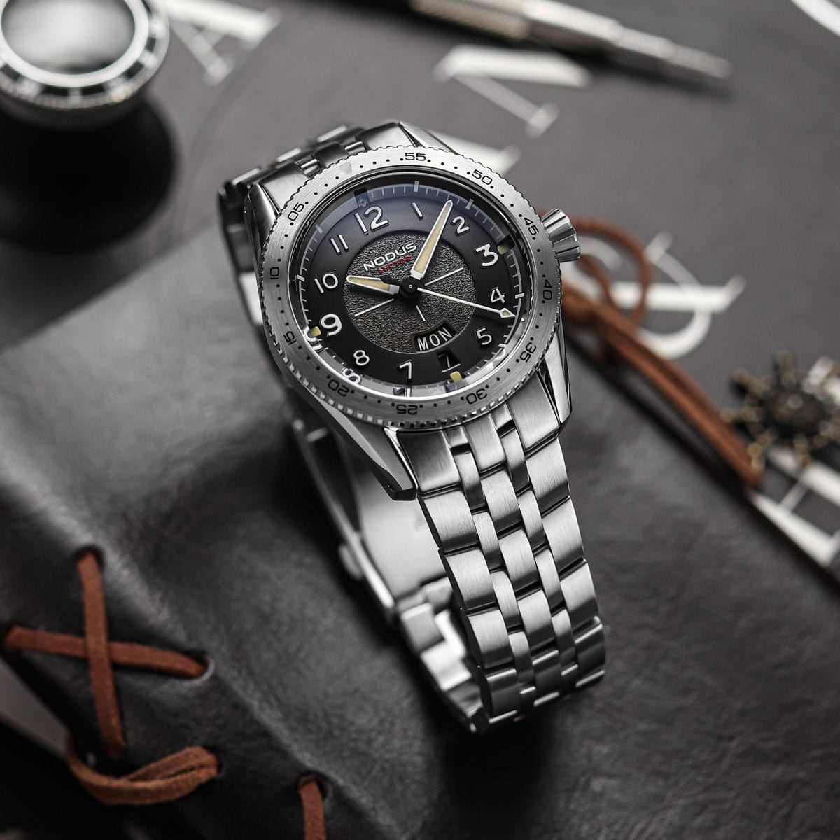 Nodus Sector Pilot Automatic Watch - Corsair Grey - Stainless Steel Bezel