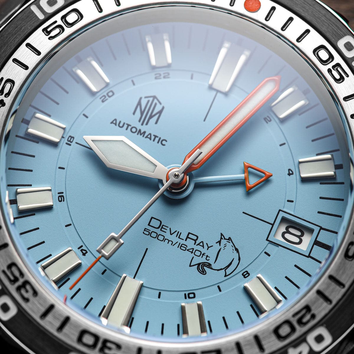 NTH DevilRay GMT - Light Blue - Stainless Steel Bracelet - WatchGecko Exclusive