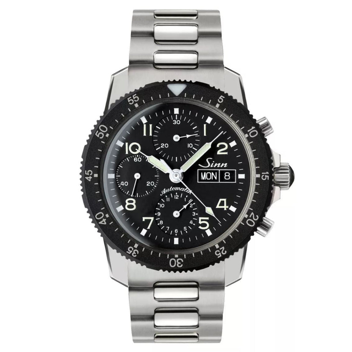 Sinn 103 St Pilot Chronograph Automatic Watch - Black Dial - Solid Bracelet