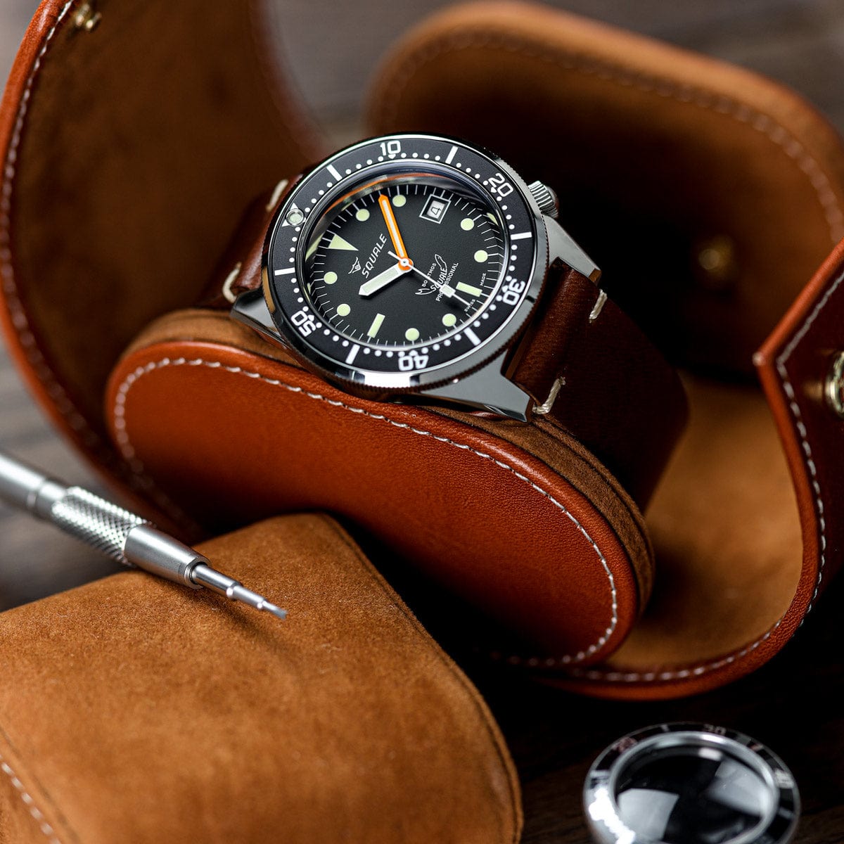 Squale 1521 Swiss Made Diver's Watch - Black Dial Polished Case