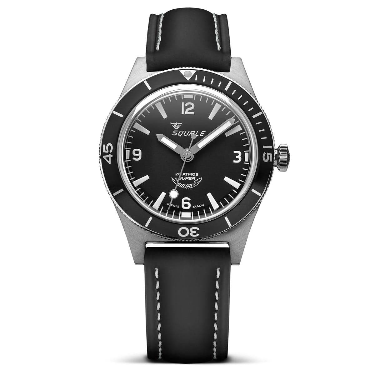 Super Squale Matt Black Dial - Black Rubberized Calf Leather Strap