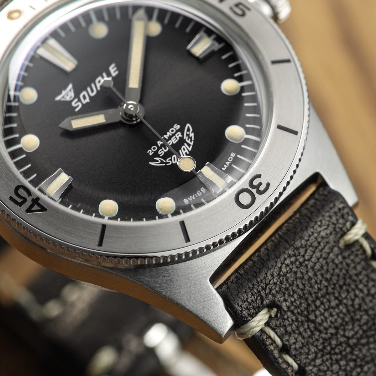 Super Squale - Sunray Black Dial, Black Leather Strap