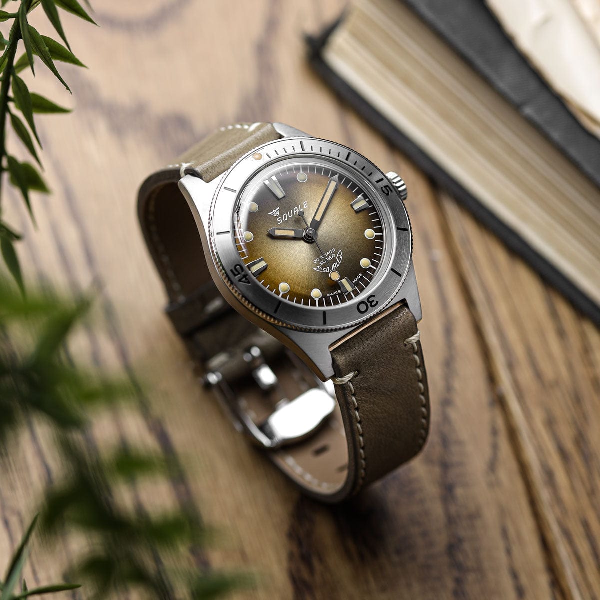 Super Squale Diver's Watch - Sunray Brown Dial - Brown Leather Strap