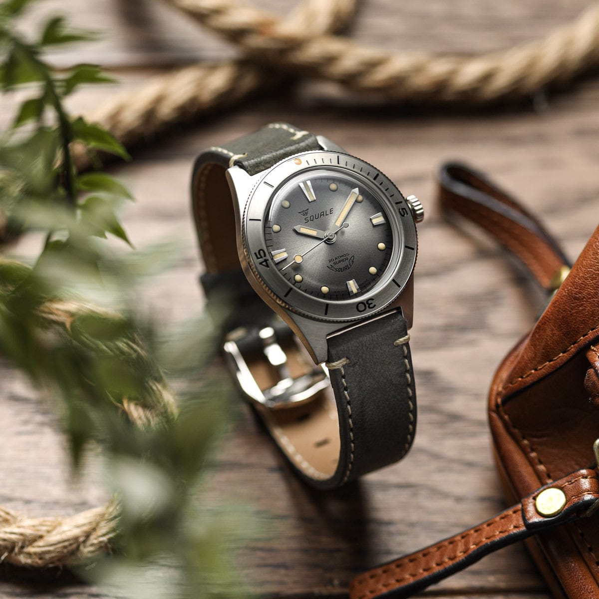 Super Squale Diver's Watch - Sunray Grey Dial - Grey Leather Strap