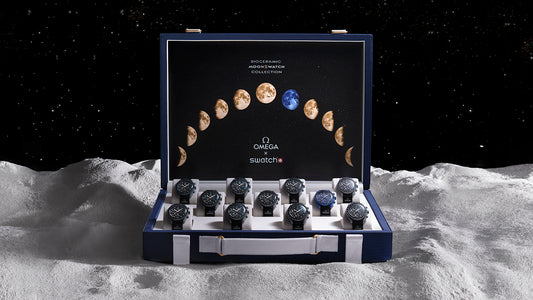 OMEGA x Swatch “Mission to Moonshine Gold” special watch suitcases in charity auction.