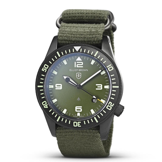 Elliot Brown Holton Professional Quartz - 101-002 Olive green / Fabric strap