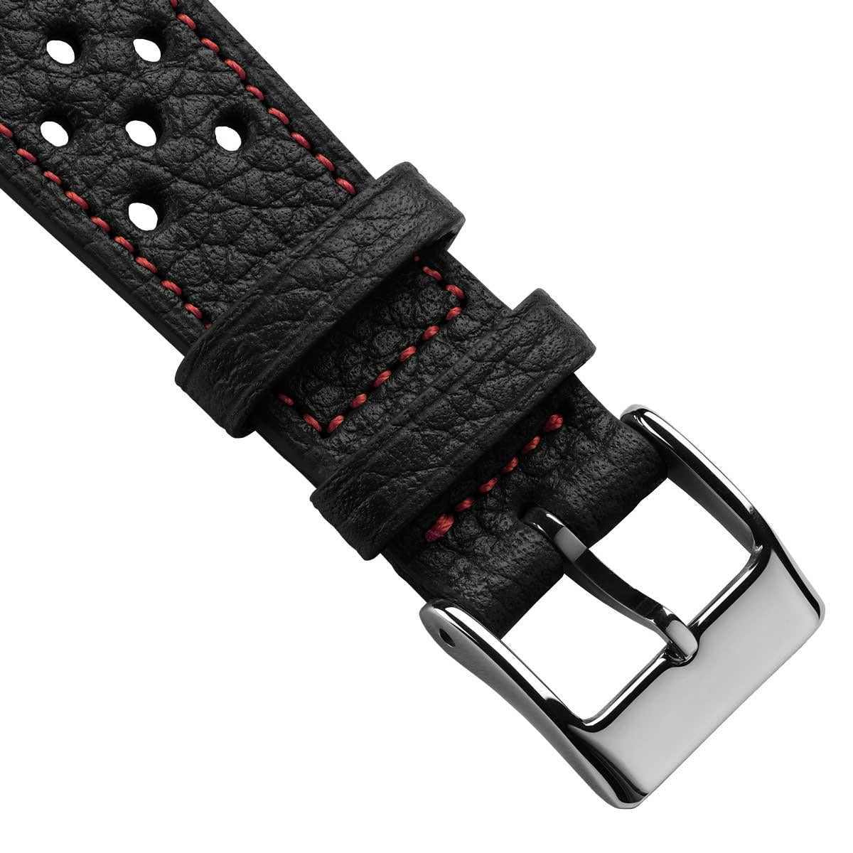 Ashdown Togo Leather Racing Watch Strap - Black / Red