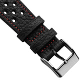 Ashdown Togo Leather Racing Watch Strap - Black / Red