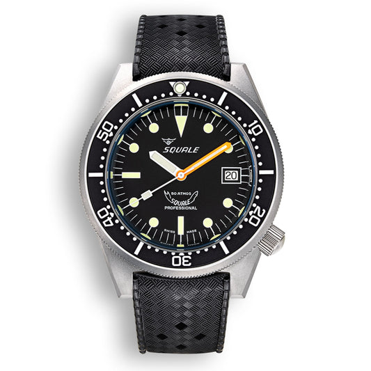 Squale 1521 Swiss Made Diver's Watch Black With Blasted Case - Rubber