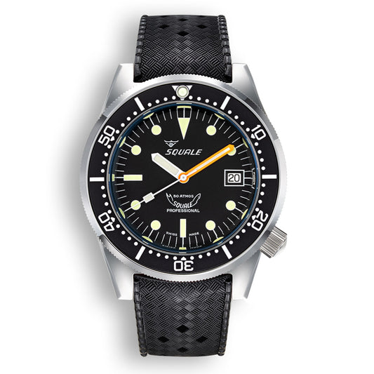 Squale 1521 Swiss Made Diver's Watch Black Dial Polished Case Rubber LIKE NEW