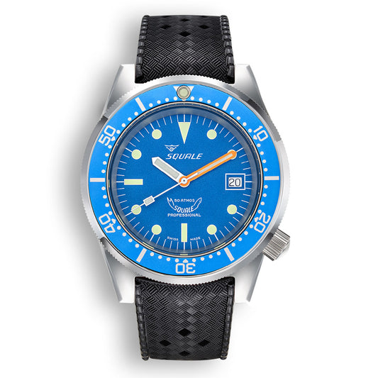 Squale 1521 Swiss Made Divers Watch, Ocean Blue Polished Case - Rubber
