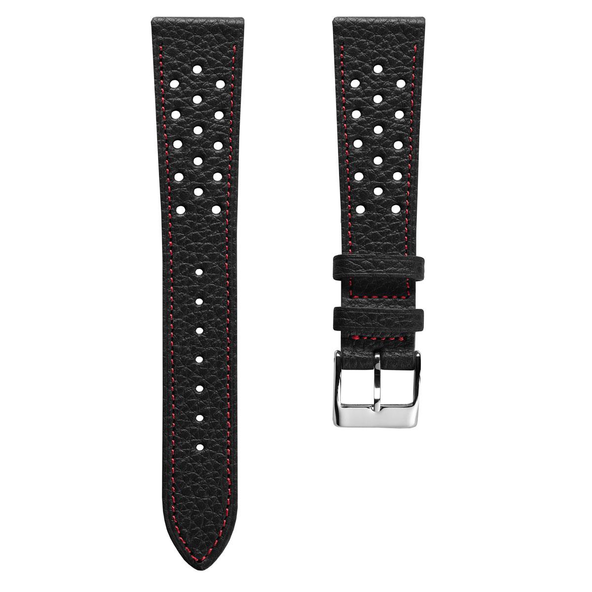 Ashdown Togo Leather Racing Watch Strap - Black / Red