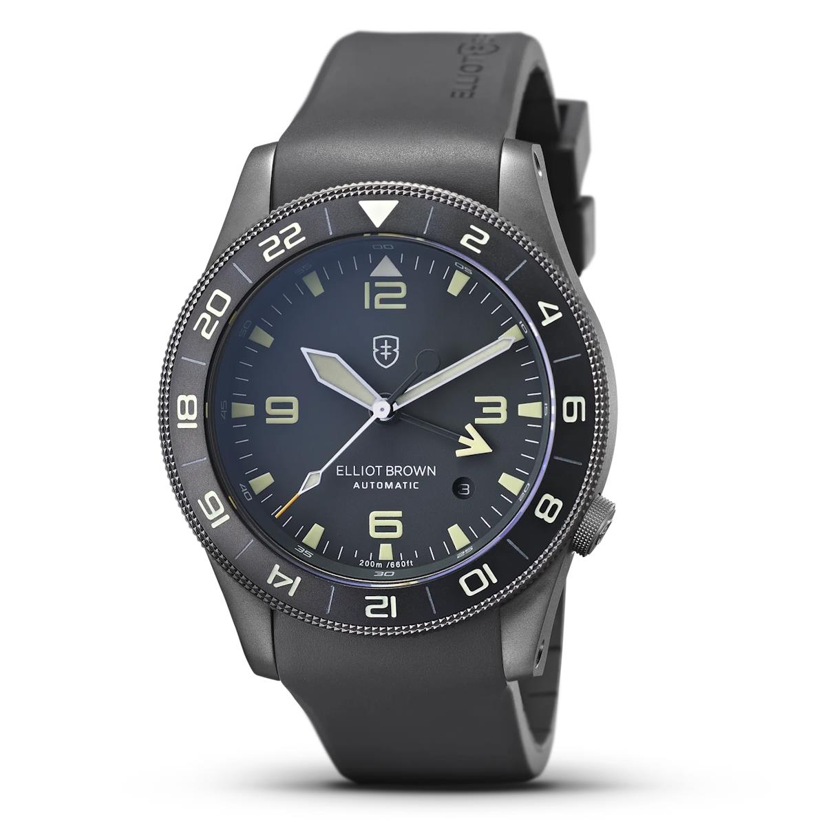 Elliot Brown Holton GMT Automatic - Pale IP Gun Case, NIVO Dial, Grey Rubber Strap