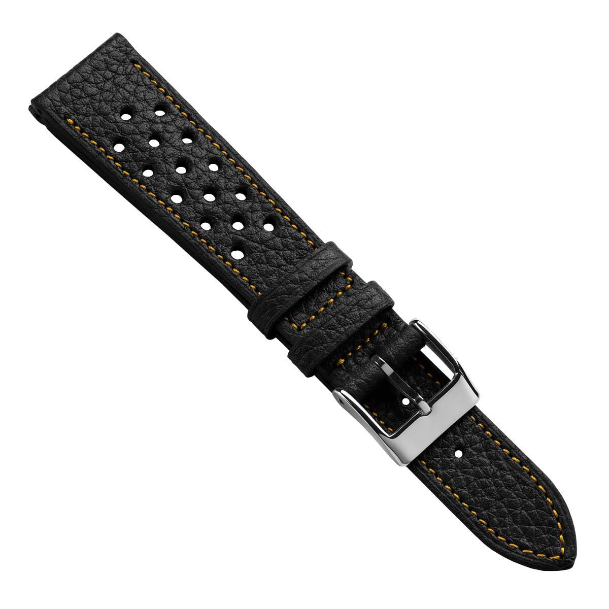 Ashdown Togo Leather Racing Watch Strap - Black / Orange