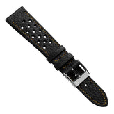 Ashdown Togo Leather Racing Watch Strap - Black / Orange